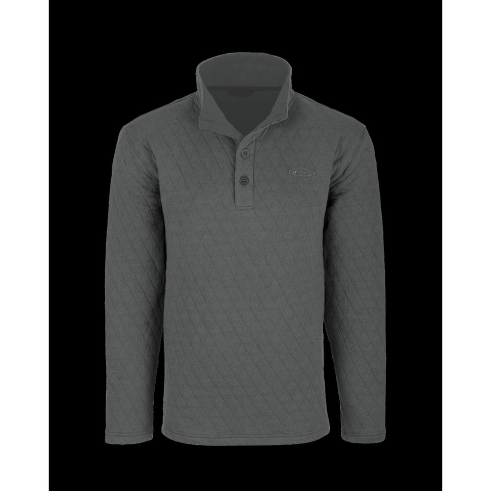 Drake Waterfowl Mens Quilted Pullover Heather Gray Button Mock Neck Size Large